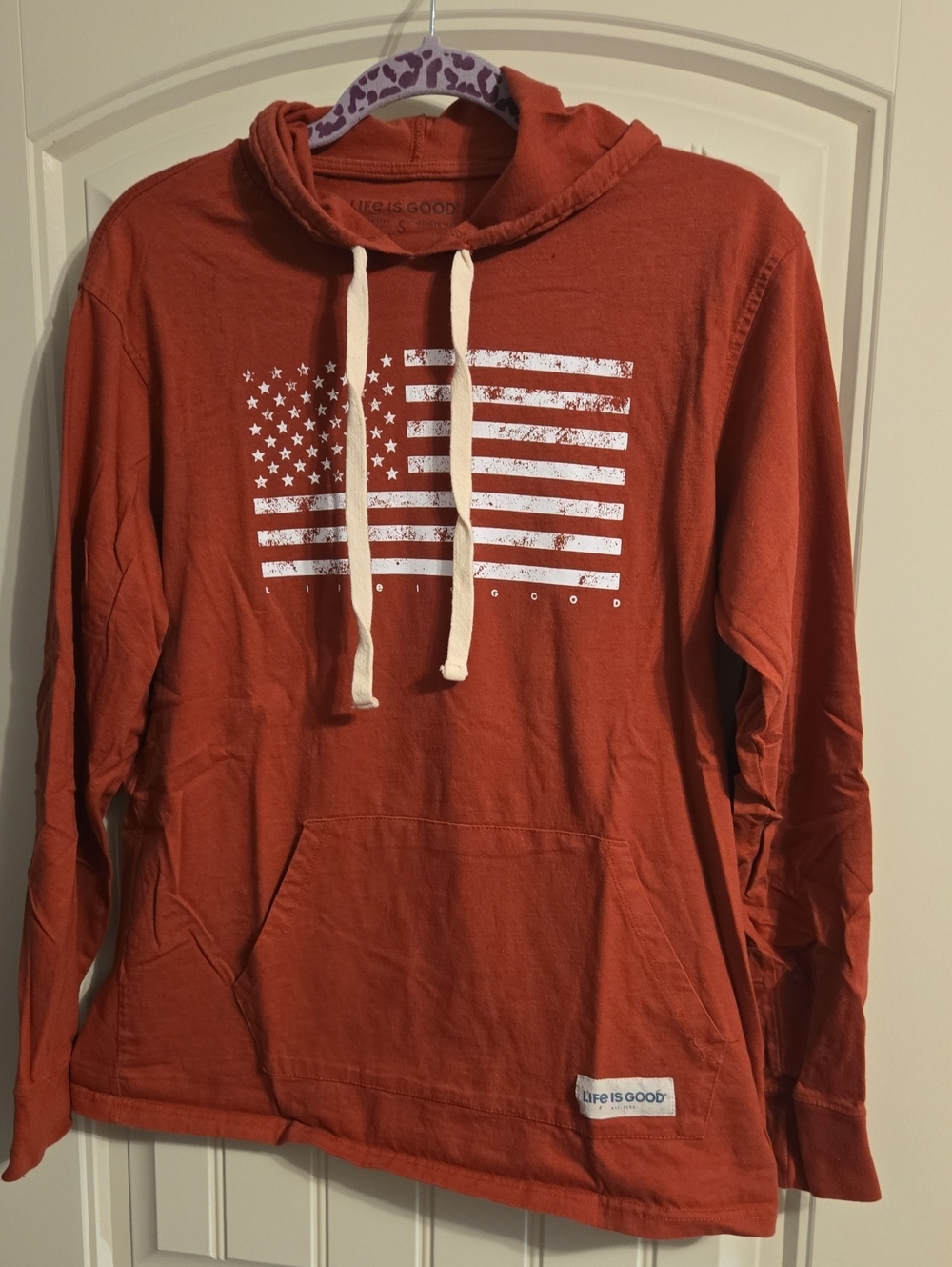 Life Is Good Men's Rust Orange Flag Zip-Up Hoodie